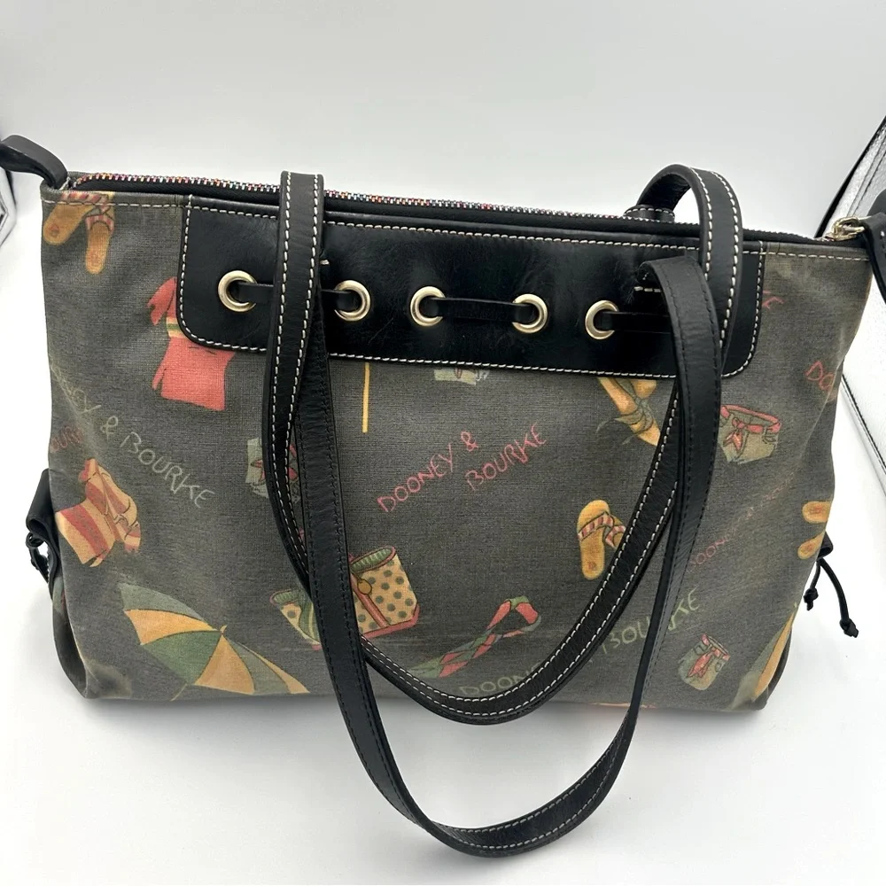 Dooney & Bourke Y2K Vintage Miami Beach Print Tassel Shoulder Satchel Bag Purse